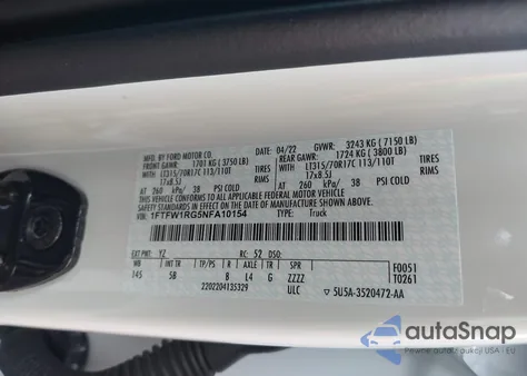 2022 Ford F-150 Raptor from USA, damaged, VIN 1FTFW1RG5NFA10154